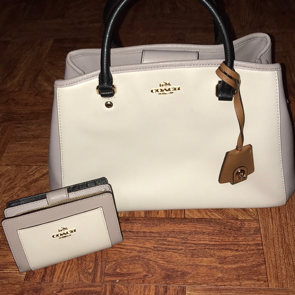 Color Block Coach Purse in pebble leather
